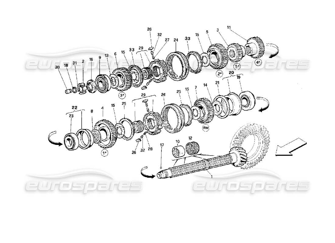 ferrari 512 m ingranaggi dell'albero di rinvio diagramma delle parti