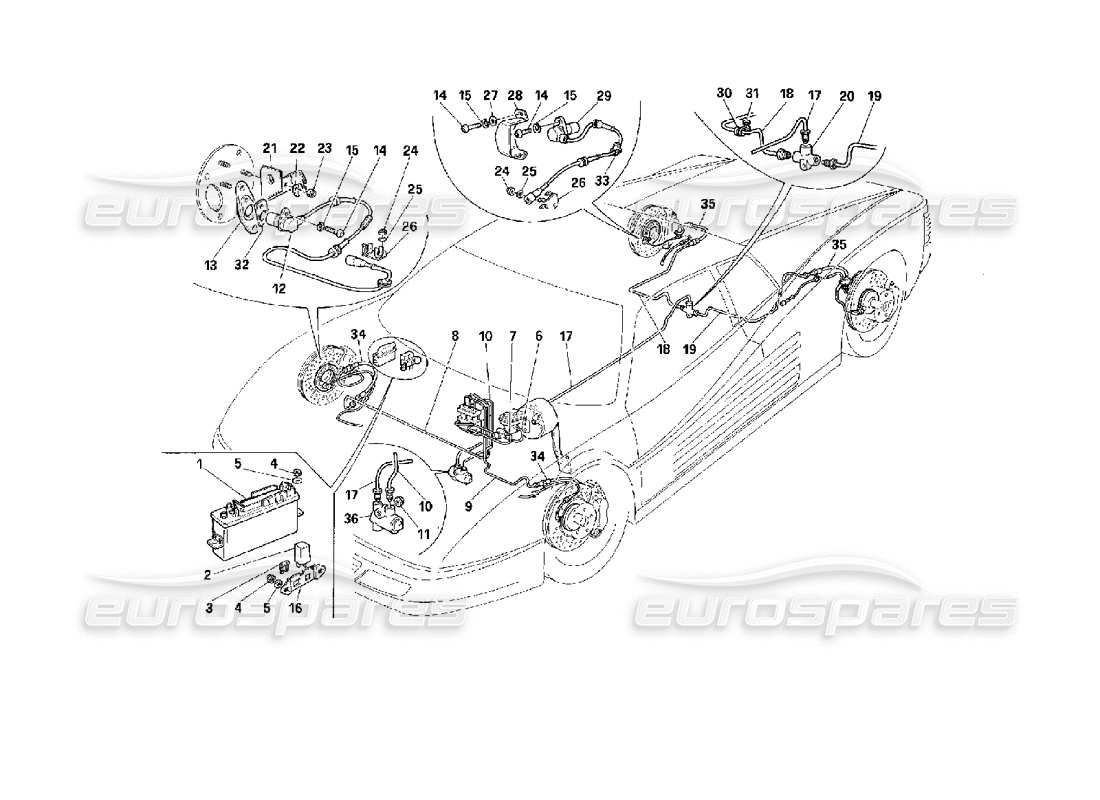 ferrari 512 m schema delle parti del sistema frenante