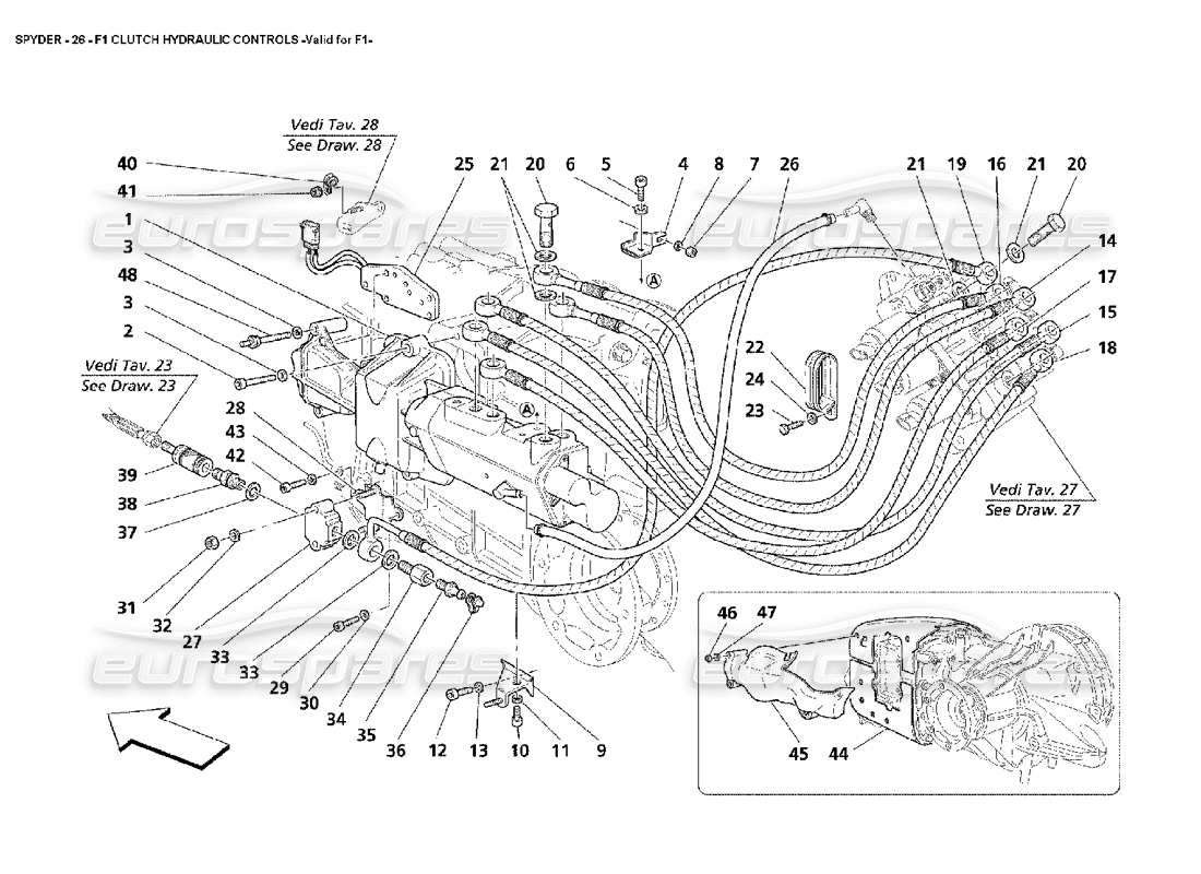 maserati 4200 spyder (2002) f1 comandi idraulici frizione - validi per f1 diagramma delle parti