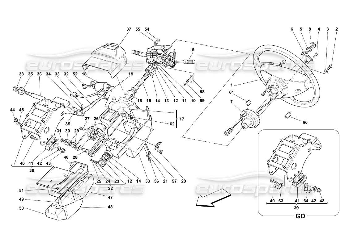 ferrari 550 maranello diagramma delle parti del piantone dello sterzo