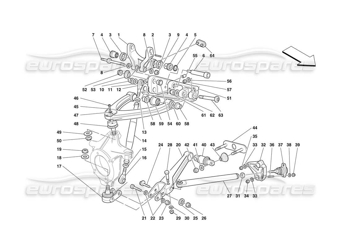 ferrari f50 sospensione anteriore - bracci trasversali diagramma delle parti