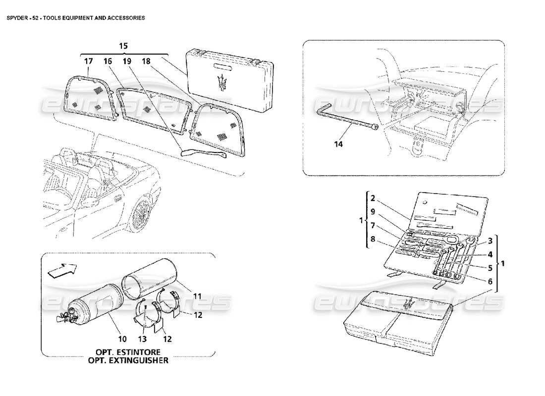 maserati 4200 spyder (2002) strumenti attrezzature e accessori diagramma delle parti