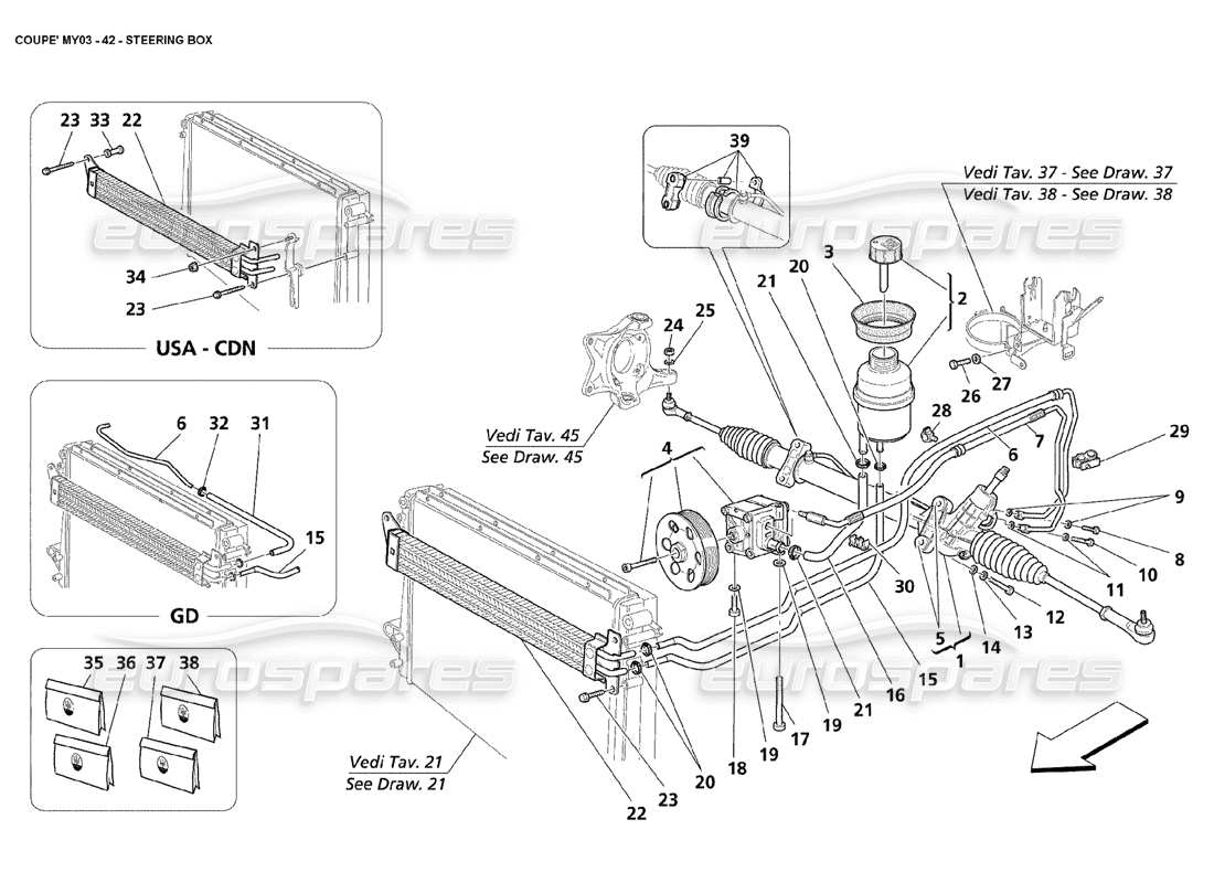 maserati 4200 coupe (2003) schema delle parti della scatola dello sterzo