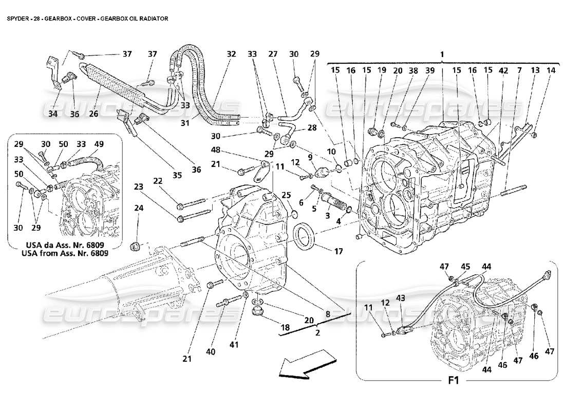 maserati 4200 spyder (2002) schema delle parti del cambio - coperchio - radiatore dell'olio del cambio