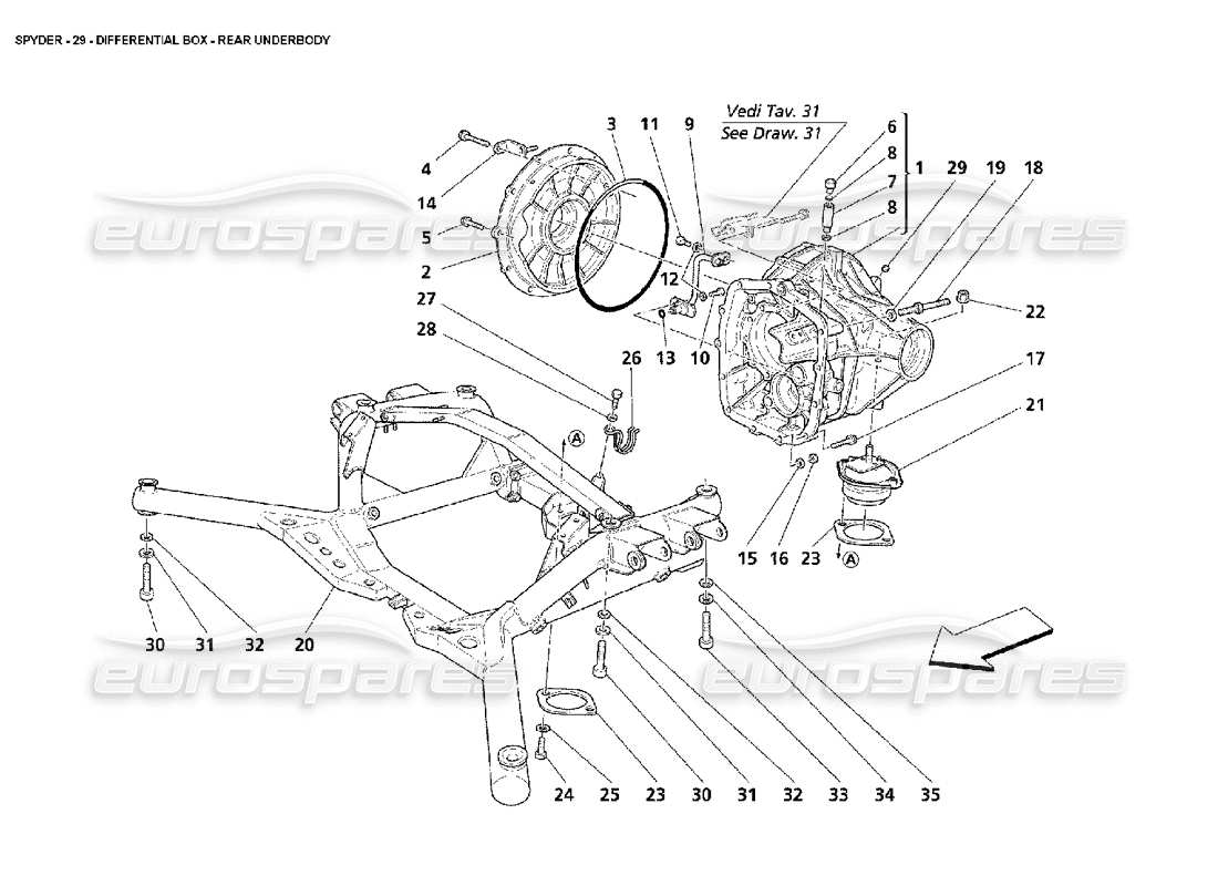 maserati 4200 spyder (2002) scatola differenziale - sottoscocca posteriore diagramma delle parti