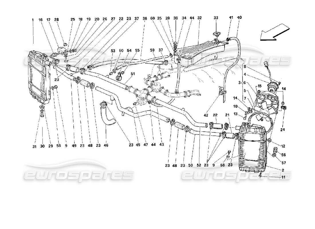 ferrari 512 m schema delle parti del sistema di raffreddamento