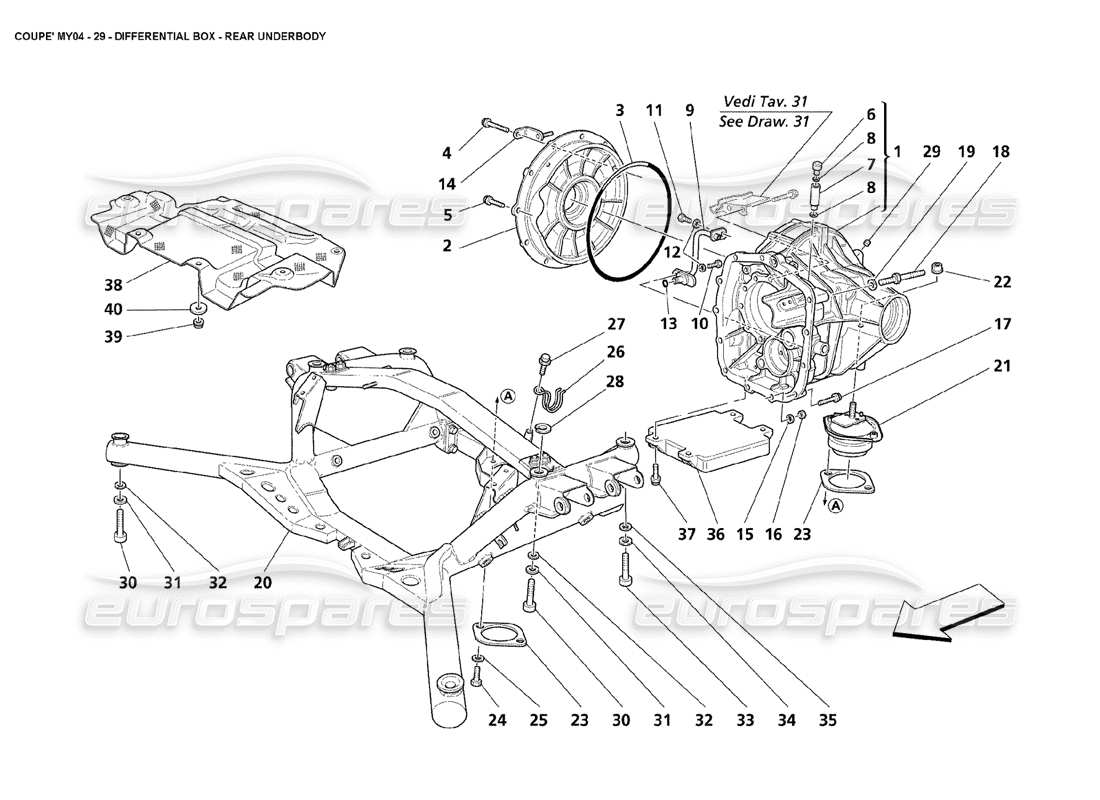 maserati 4200 coupe (2004) sottoscocca posteriore scatola differenziale diagramma delle parti