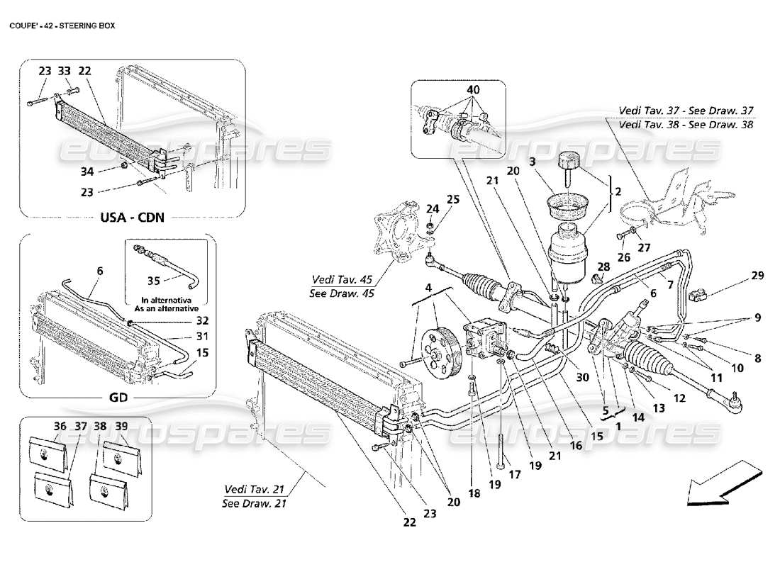 maserati 4200 coupe (2002) schema delle parti della scatola dello sterzo