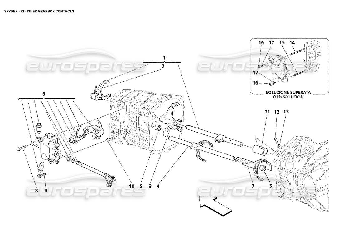 maserati 4200 spyder (2002) diagramma delle parti dei controlli interni del cambio