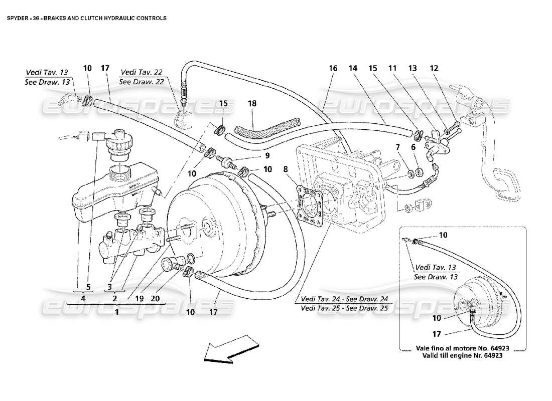 maserati 4200 spyder (2002) schema parziale dei comandi idraulici di freni e frizione