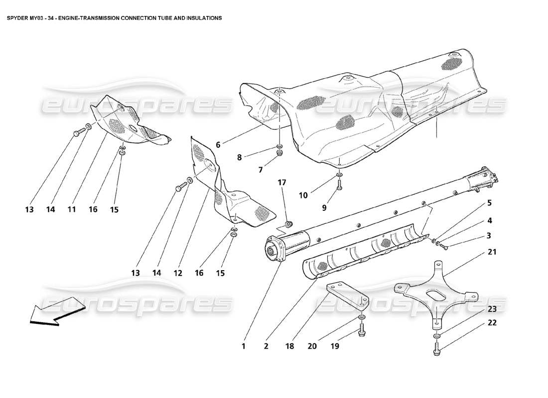 maserati 4200 spyder (2003) motore - diagramma delle parti dei tubi e degli isolanti dei collegamenti della trasmissione