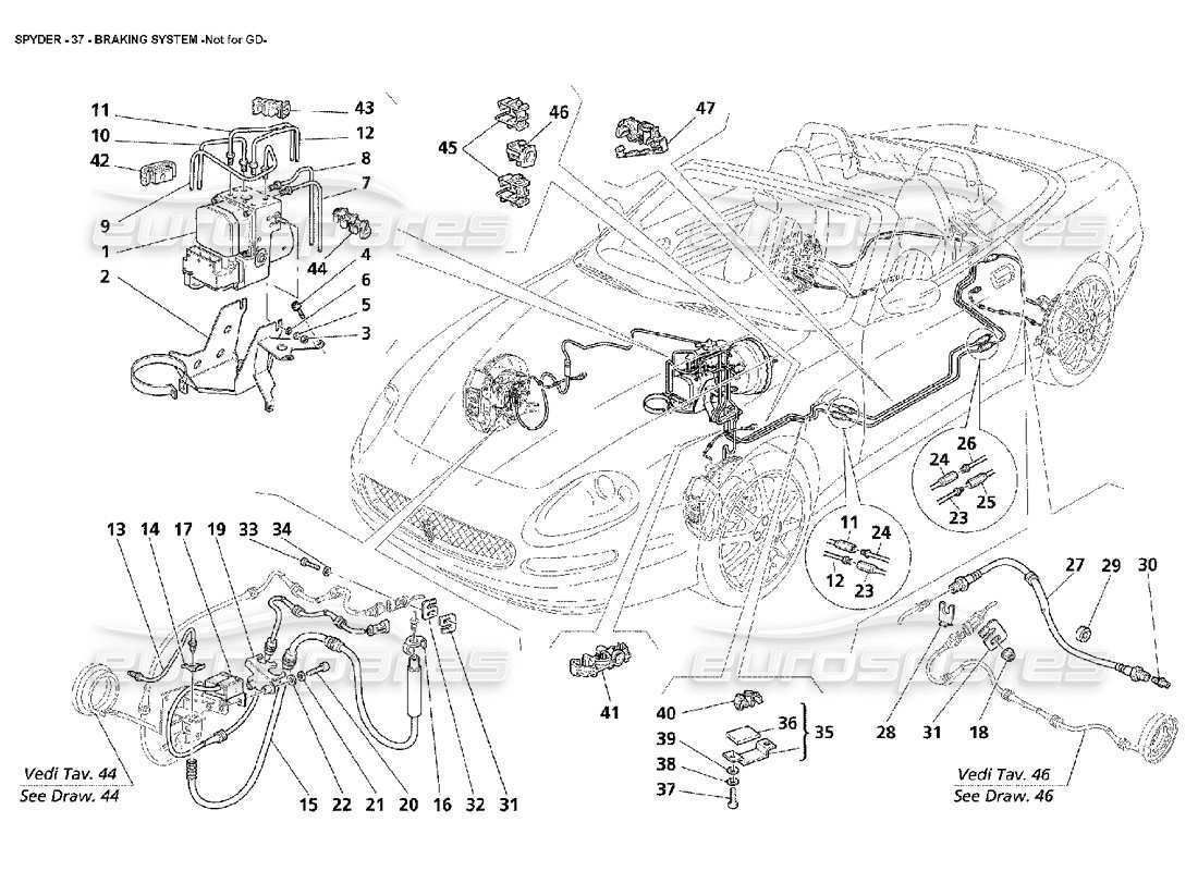 maserati 4200 spyder (2002) sistema frenante -non per gd diagramma delle parti
