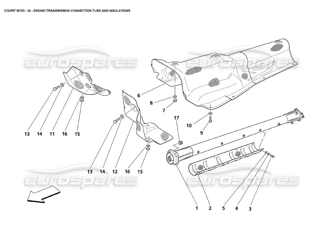 maserati 4200 coupe (2003) diagramma delle parti del tubo di collegamento e degli isolamenti della trasmissione del motore