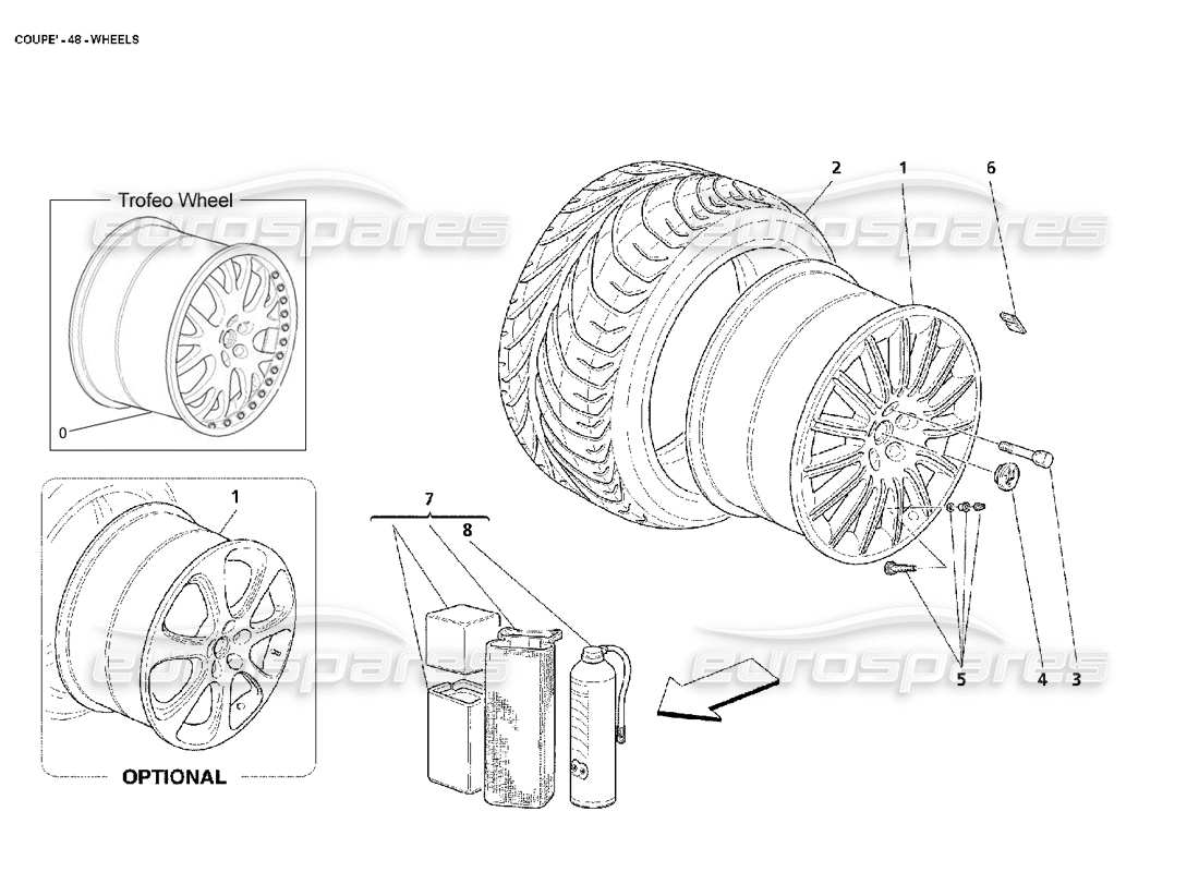 maserati 4200 coupe (2002) ruote diagramma delle parti