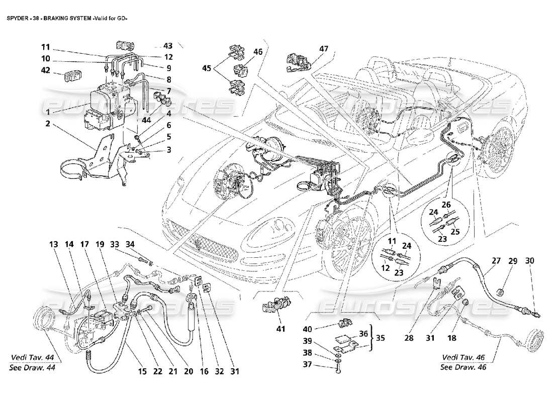 maserati 4200 spyder (2002) sistema frenante -vale per gd diagramma delle parti