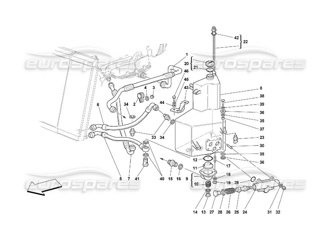 ferrari 550 maranello sistema di lubrificazione - serbatoio diagramma delle parti