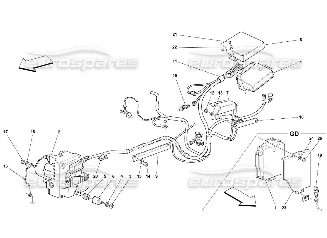 ferrari 550 maranello schema delle parti dell'unità di controllo e dell'attrezzatura idraulica per il sistema abs-asr