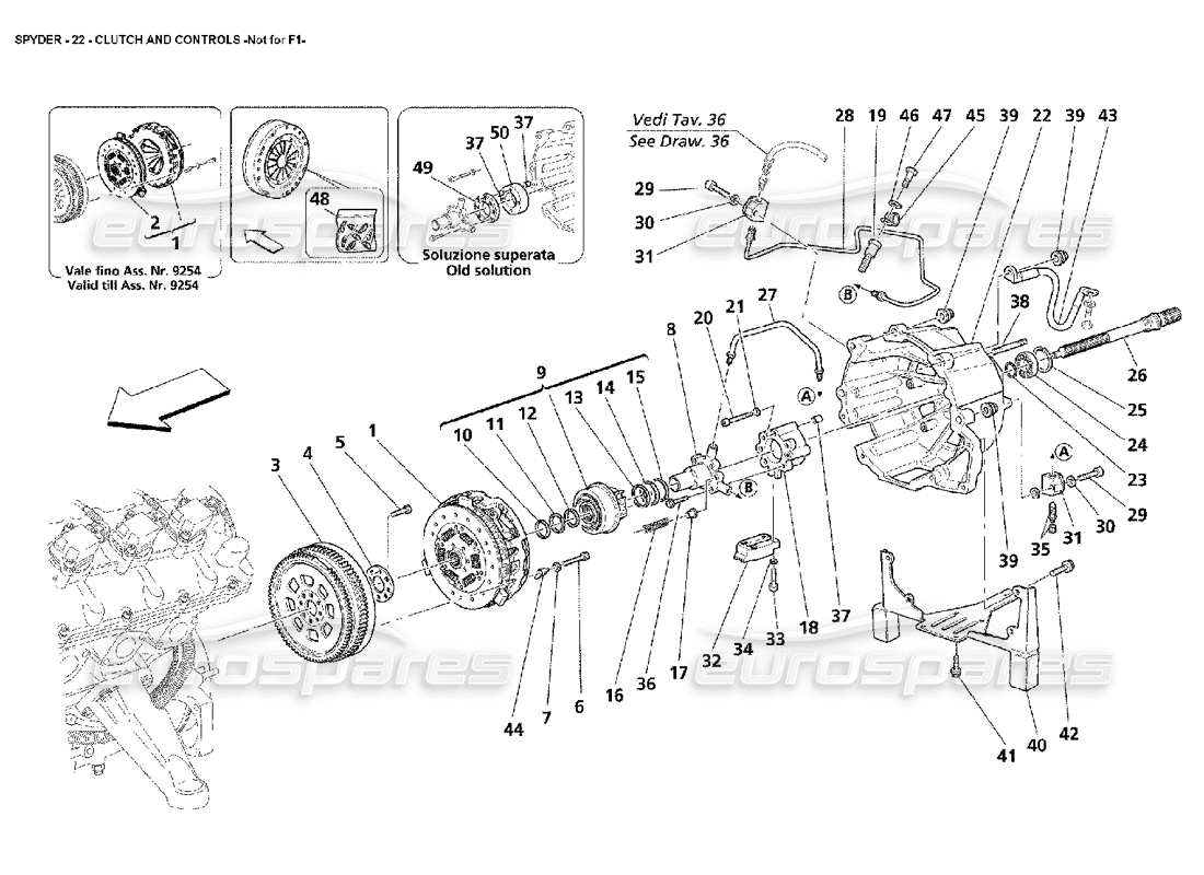 maserati 4200 spyder (2002) frizione e controlli -non per il diagramma delle parti f1