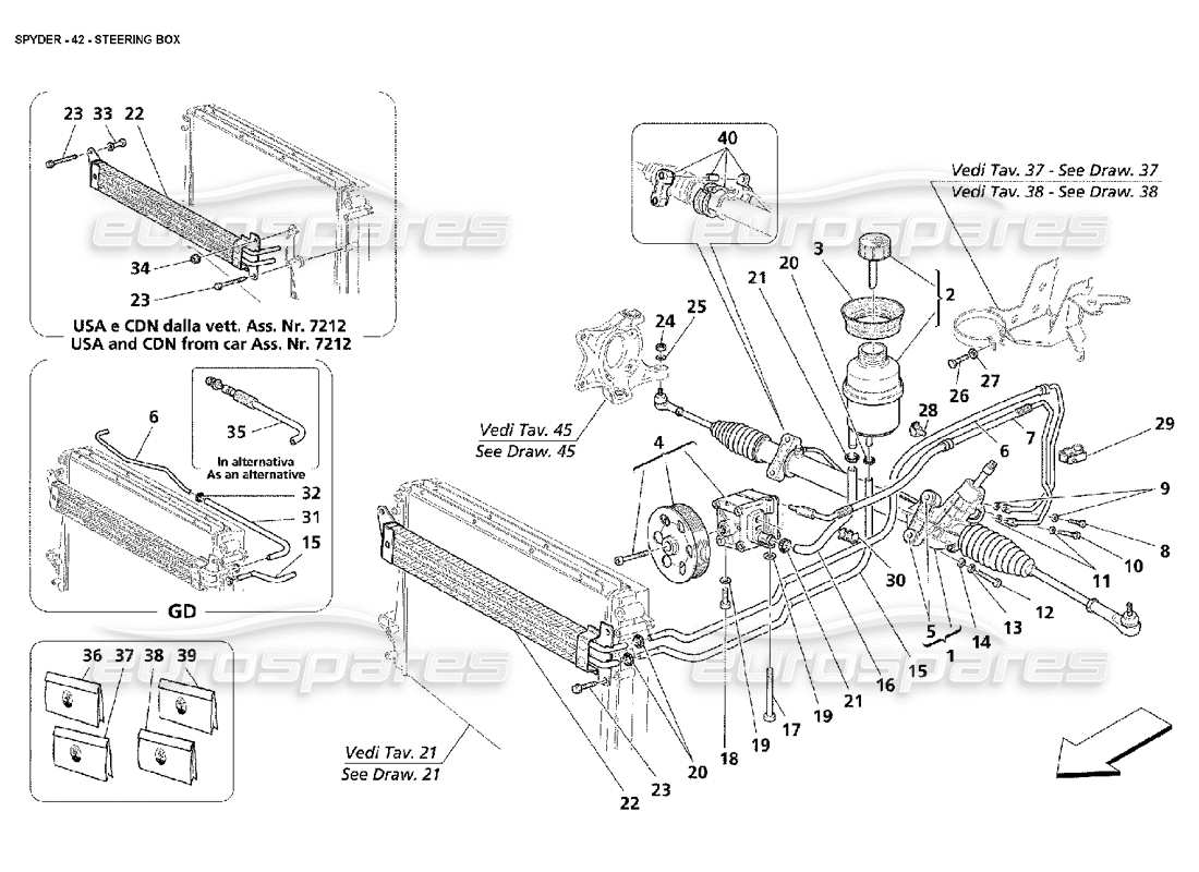 maserati 4200 spyder (2002) schema delle parti della scatola dello sterzo