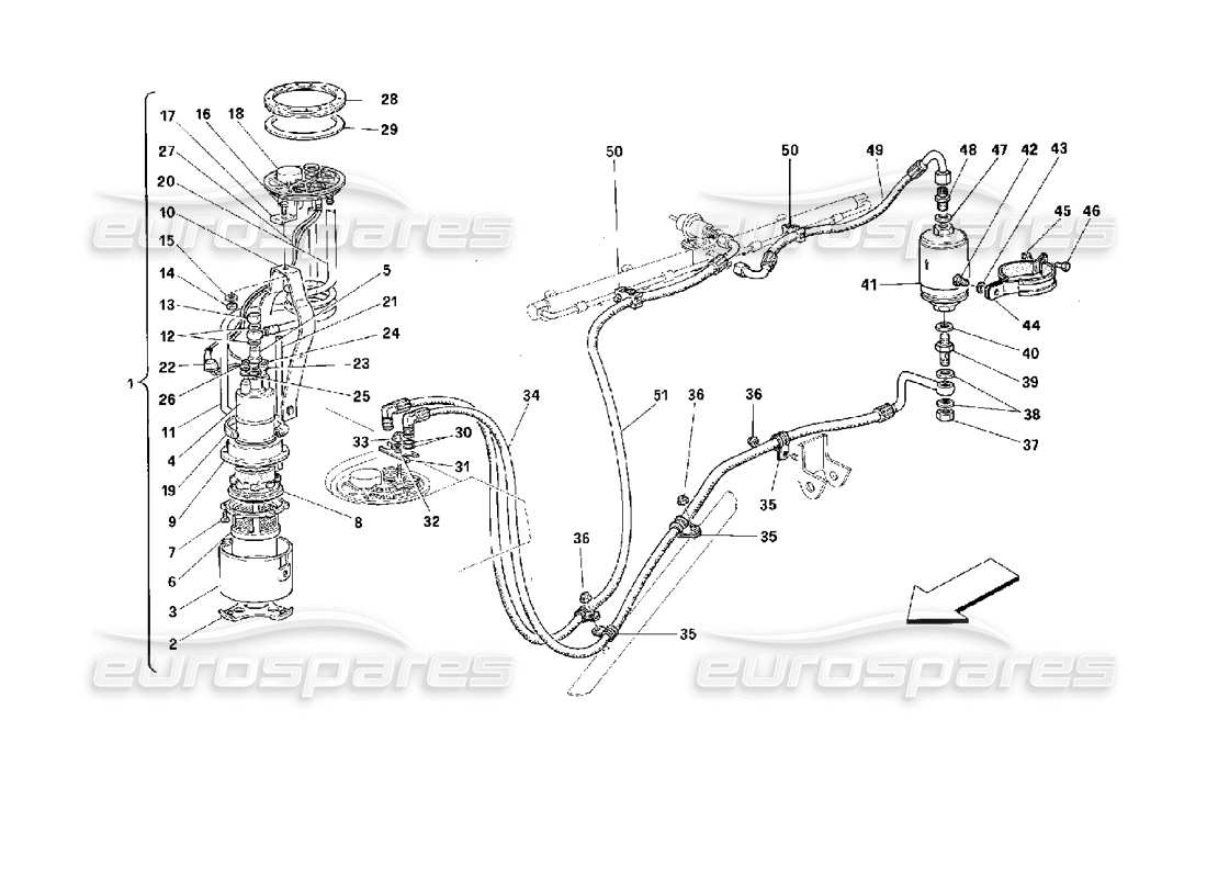 ferrari 512 m pompa carburante e tubi diagramma delle parti