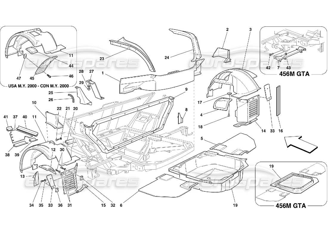 ferrari 456 m gt/m gta strutture e componenti posteriori diagramma delle parti