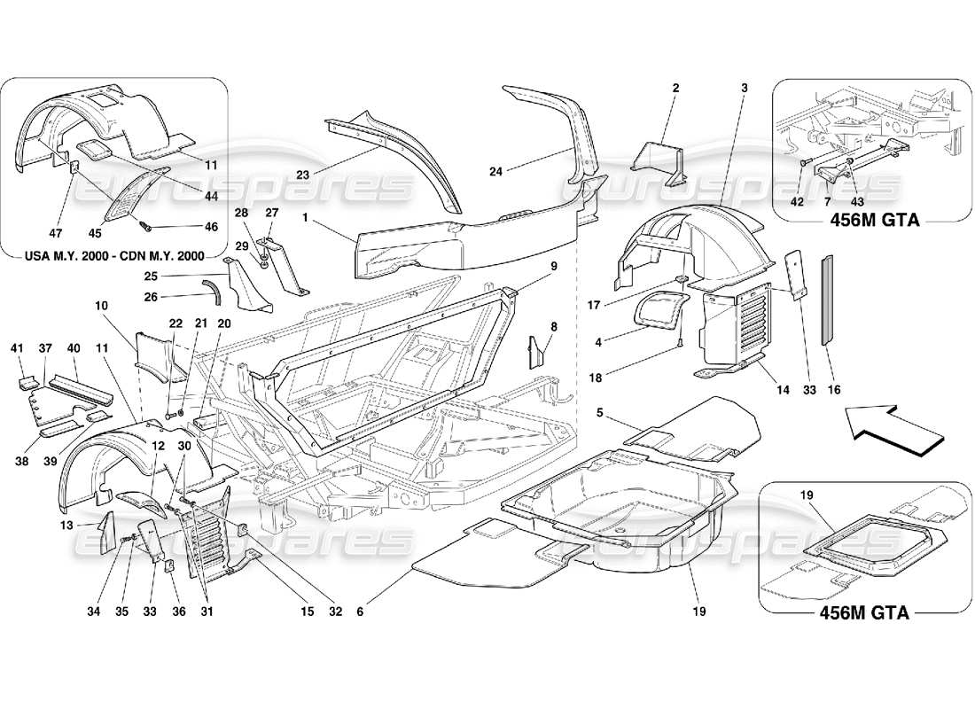 ferrari 456 m gt/m gta diagramma delle parti delle strutture e dei componenti posteriori