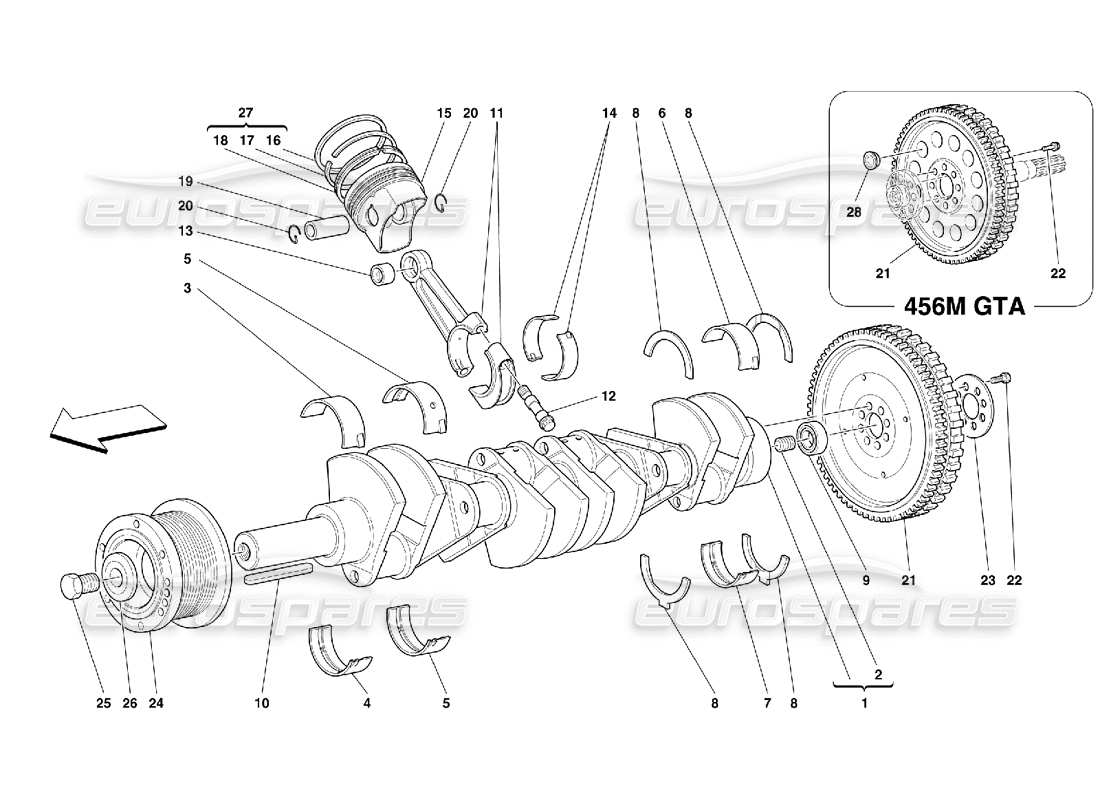 ferrari 456 m gt/m gta albero motore - schema delle parti di bielle e pistoni