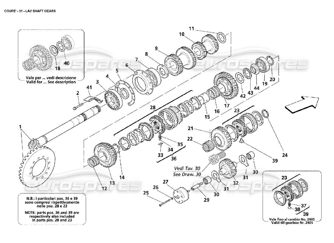 maserati 4200 coupe (2002) diagramma delle parti degli ingranaggi dell'albero di rinvio