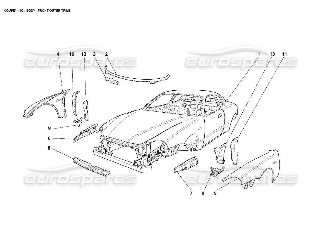 maserati 4200 coupe (2002) carrozzeria: finiture esterne anteriori diagramma delle parti