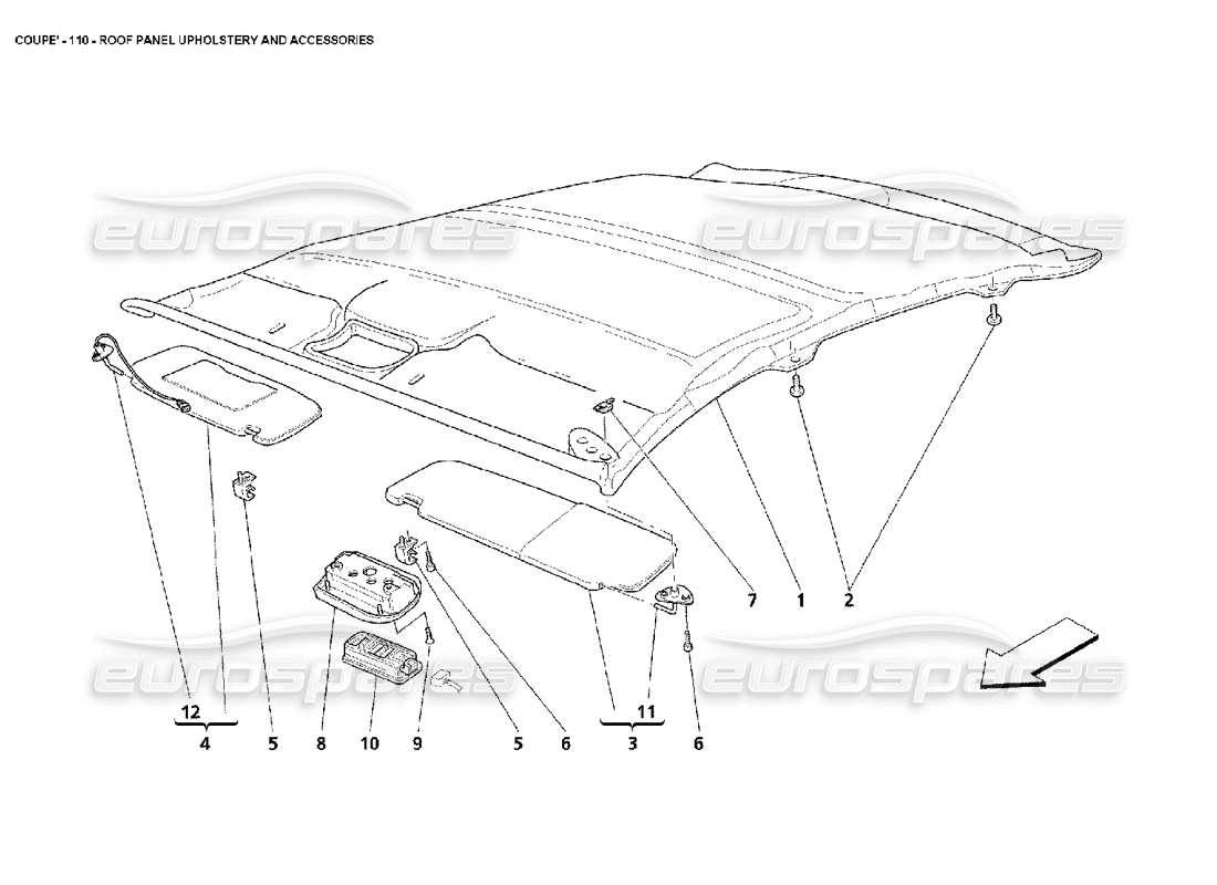 maserati 4200 coupe (2002) rivestimenti e accessori del pannello del tetto diagramma delle parti