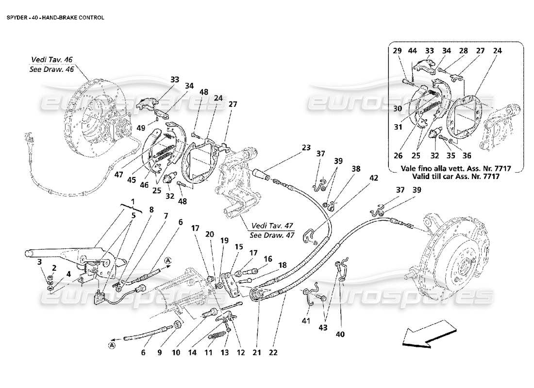 maserati 4200 spyder (2002) controllo del freno a mano diagramma delle parti