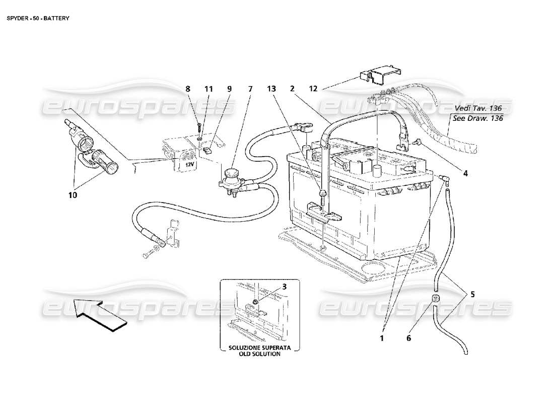 maserati 4200 spyder (2002) diagramma delle parti della batteria