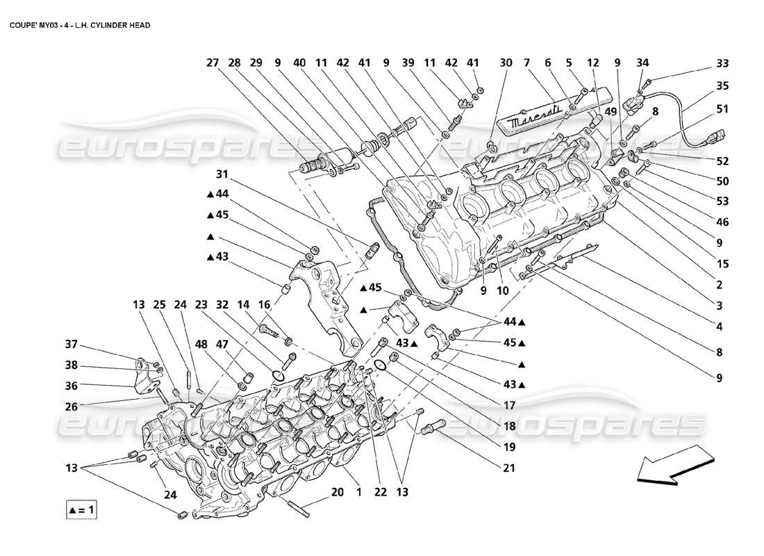 maserati 4200 coupe (2003) diagramma delle parti della testata del cilindro sinistra