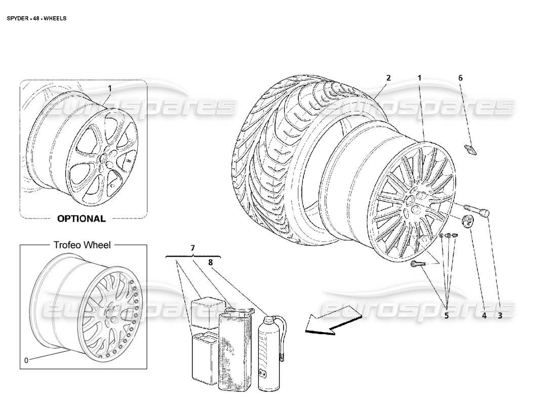 maserati 4200 spyder (2002) ruote diagramma delle parti