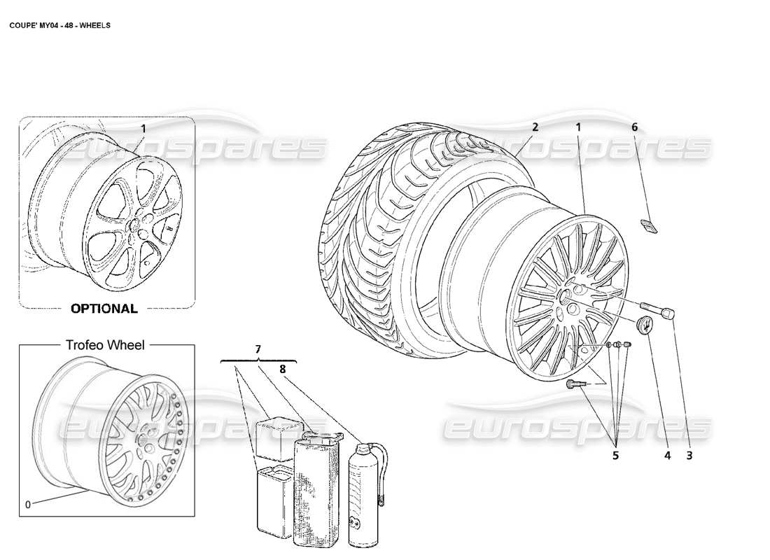 maserati 4200 coupe (2004) ruote diagramma delle parti