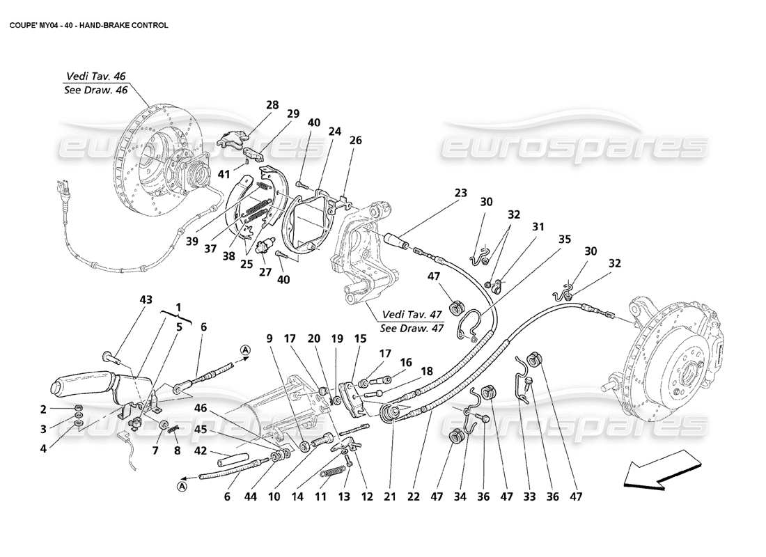 maserati 4200 coupe (2004) controllo del freno a mano diagramma delle parti