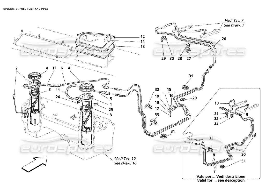 maserati 4200 spyder (2002) diagramma delle parti della pompa del carburante e dei tubi