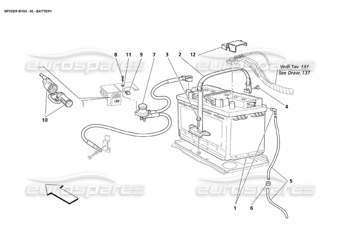 maserati 4200 spyder (2003) diagramma delle parti della batteria