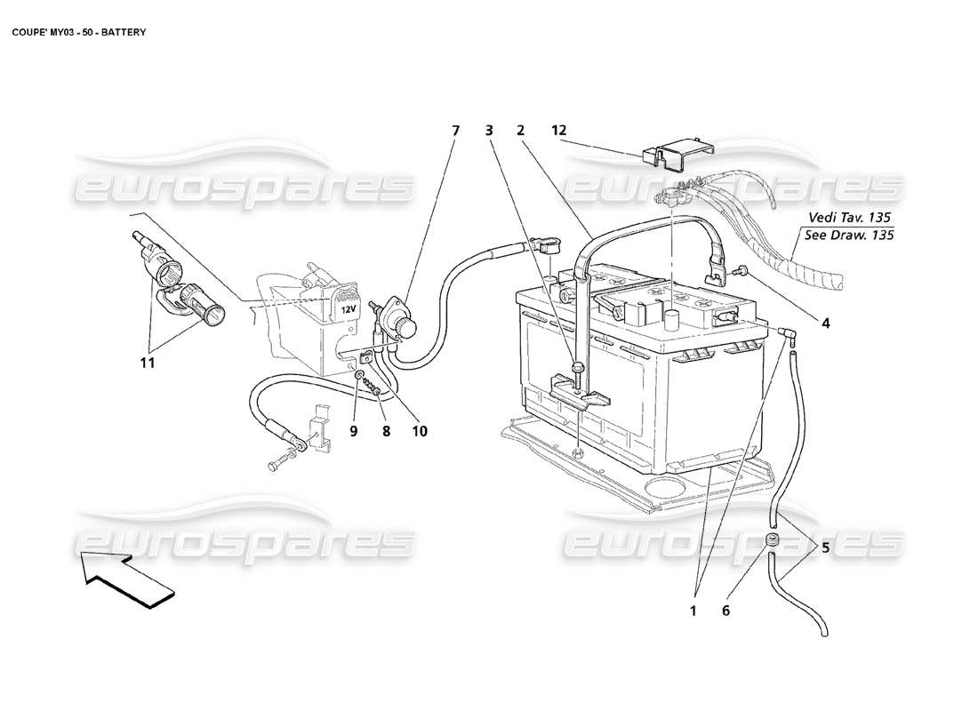 maserati 4200 coupe (2003) diagramma delle parti della batteria