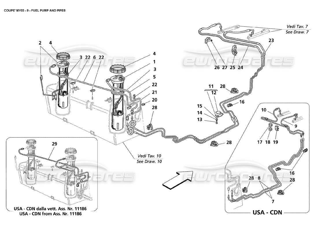 maserati 4200 coupe (2003) diagramma delle parti delle pompe e dei tubi del carburante