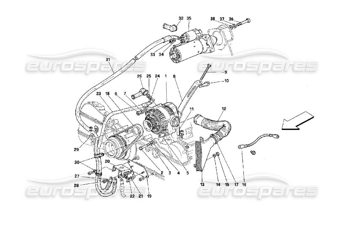 ferrari 512 m diagramma delle parti del generatore di corrente