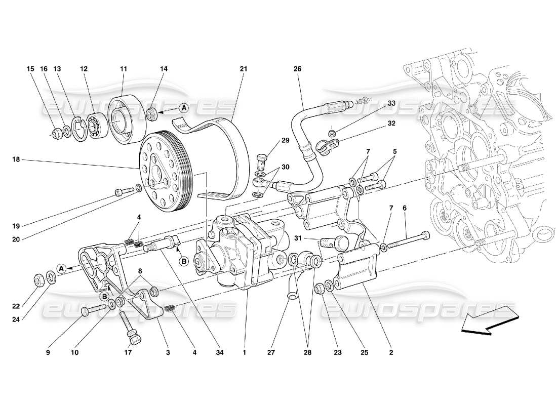 ferrari 456 m gt/m gta diagramma delle parti delle pompe dello sterzo idrauliche