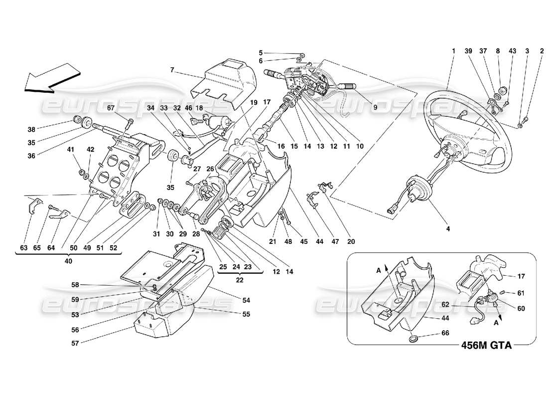 ferrari 456 m gt/m gta diagramma delle parti del piantone dello sterzo