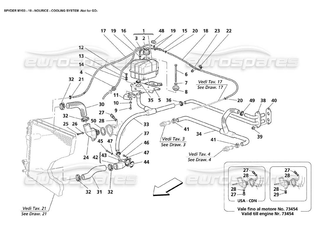 maserati 4200 spyder (2003) nourice - sistema di raffreddamento - non per gd diagramma delle parti