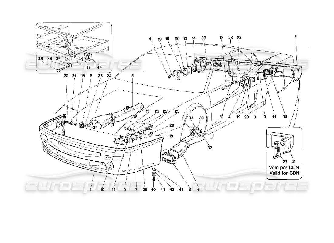 ferrari 512 m diagramma delle parti del paraurti