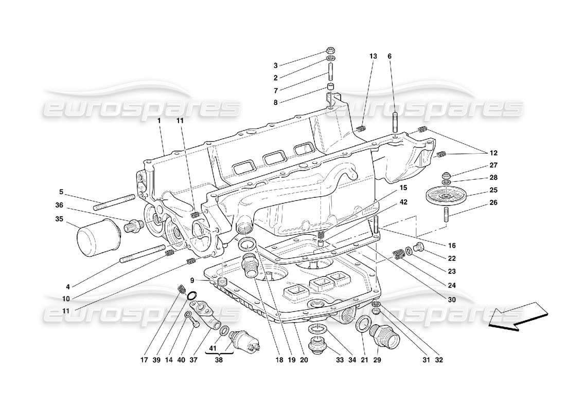 ferrari 456 m gt/m gta lubrificazione: diagramma delle parti delle coppe dell'olio e dei filtri