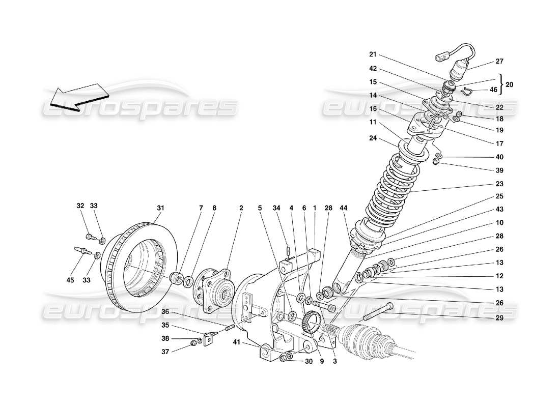 ferrari 456 m gt/m gta sospensione posteriore: ammortizzatore e disco freno diagramma delle parti