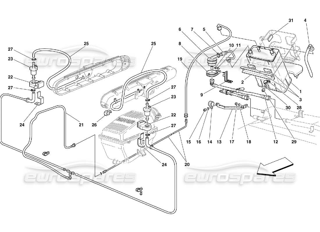 ferrari 550 maranello dispositivo antievaporazione - valido per usa my 2000 e cdn my 2000 diagramma delle parti