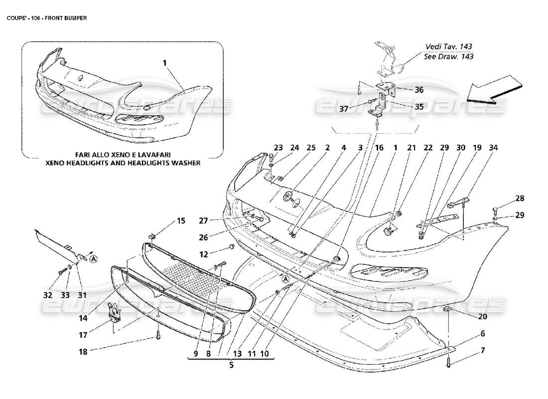 maserati 4200 coupe (2002) schema delle parti paraurti anteriore