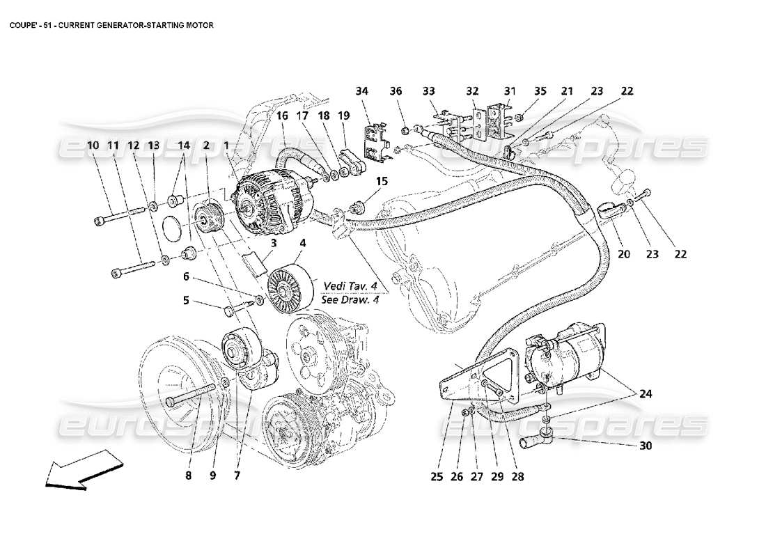 maserati 4200 coupe (2002) diagramma delle parti del motore di avviamento del generatore di corrente